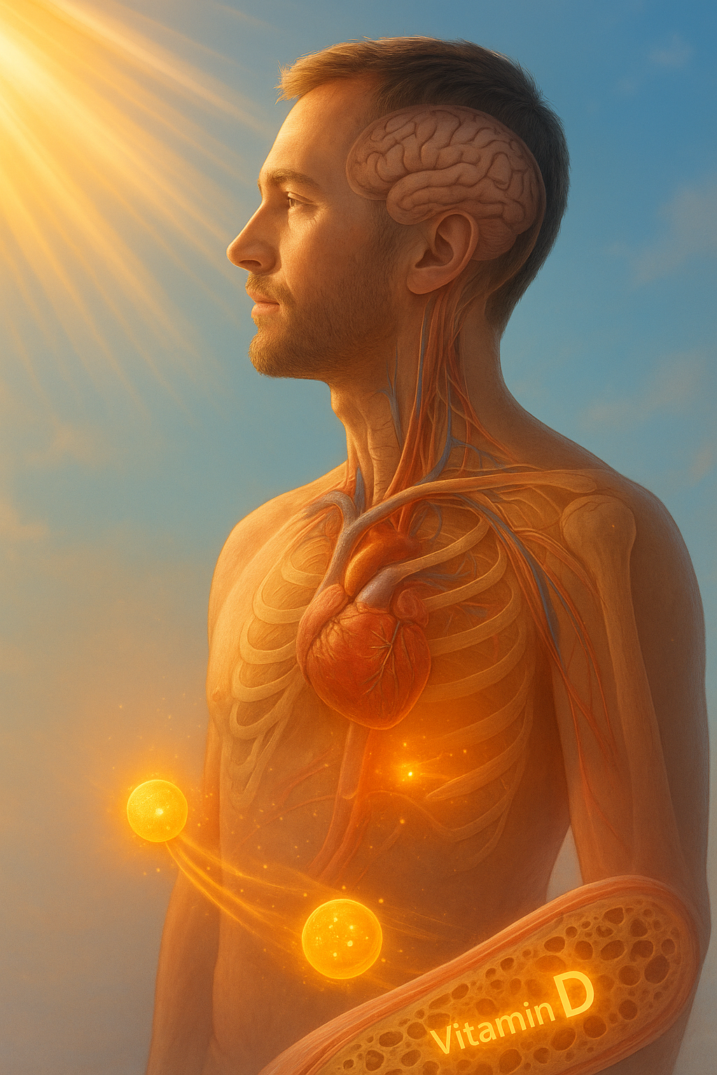 햇빛이 피부에 닿아서 비타민 D를 합성한다