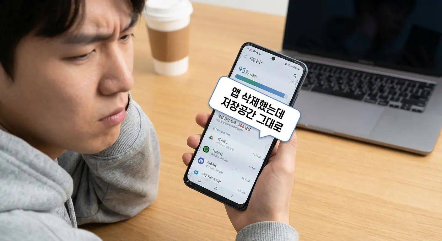 앱을 삭제했는데도 저장공간이 줄지 않는 스마트폰 화면