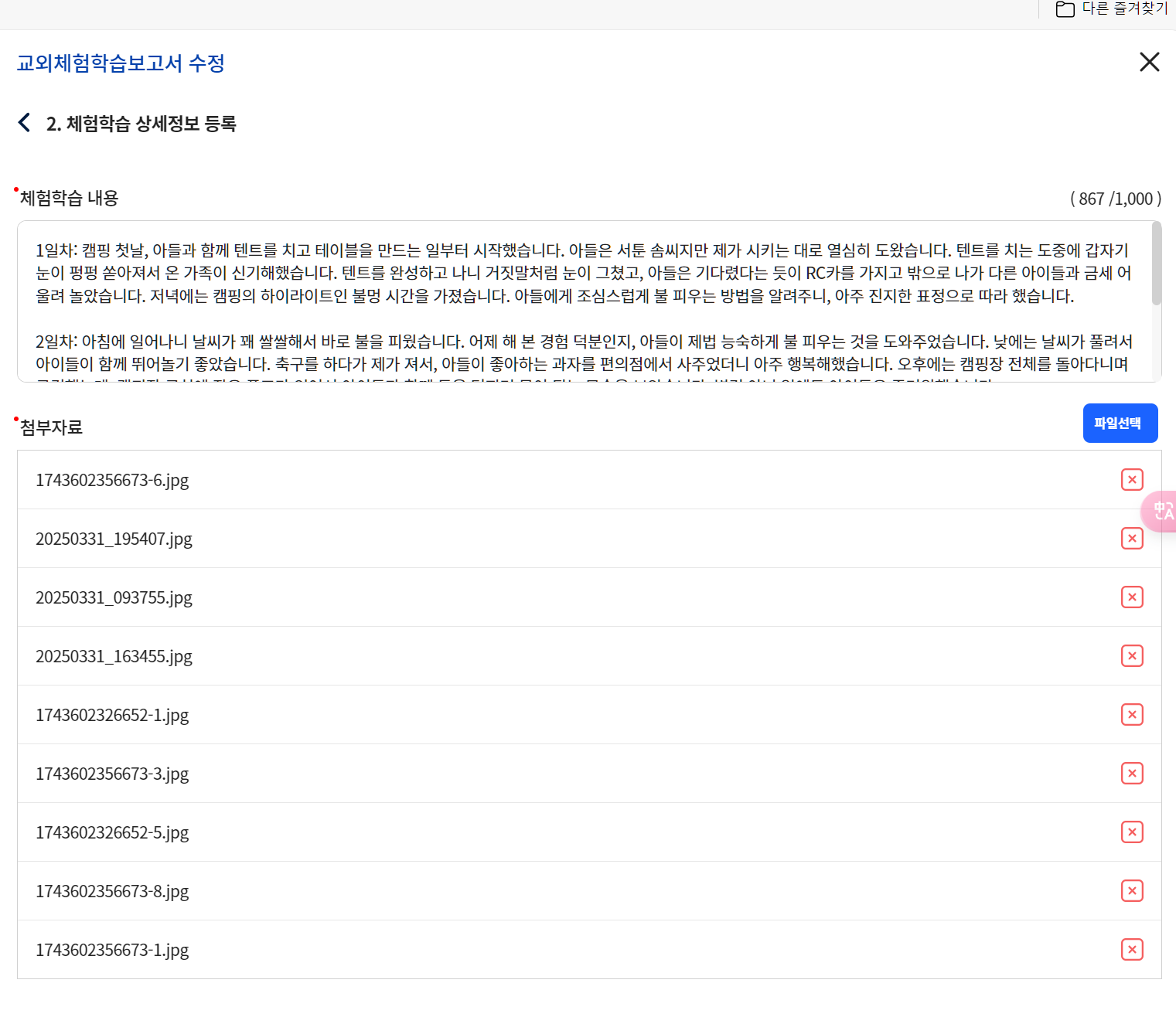 나이스 교외체험학습보고서