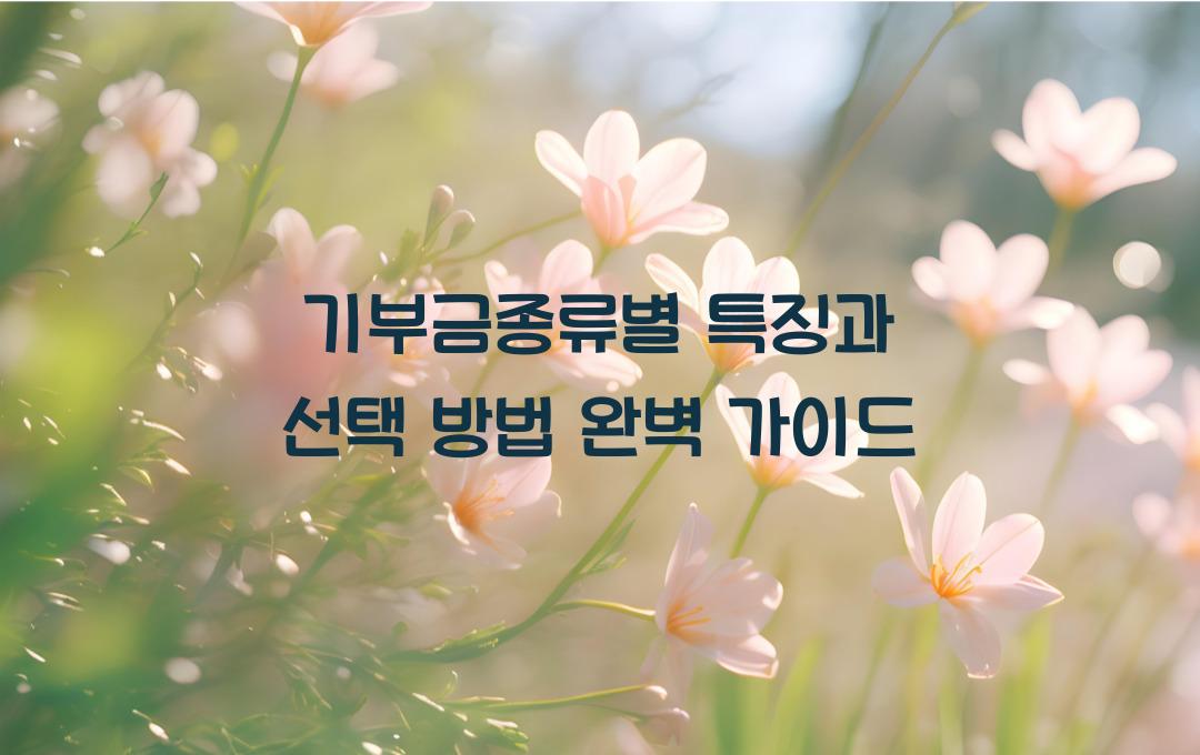기부금종류별 특징과 선택 방법