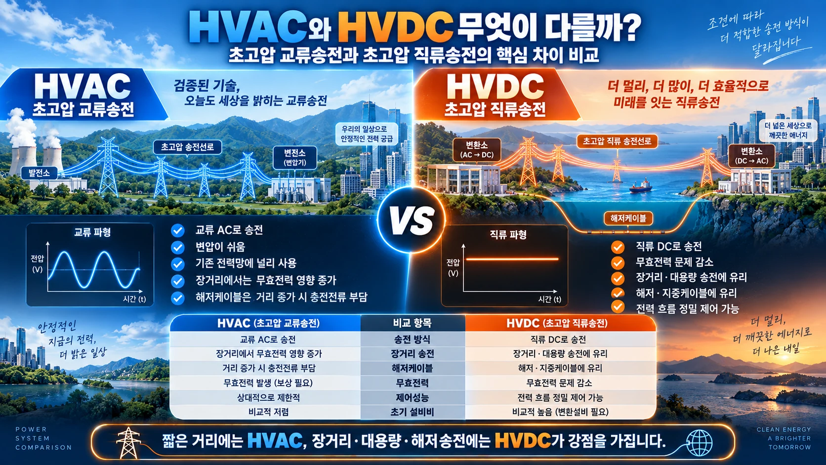 HVAC 초고압 교류송전과 HVDC 초고압 직류송전 차이 비교
