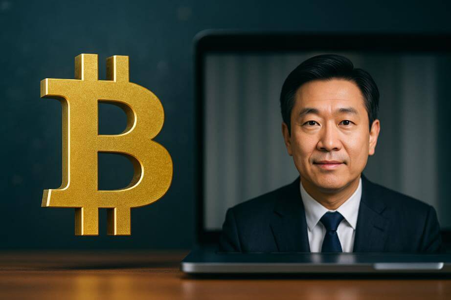 비트코인 로고와 유명인 합성 영상이 동시에 보이는 장면