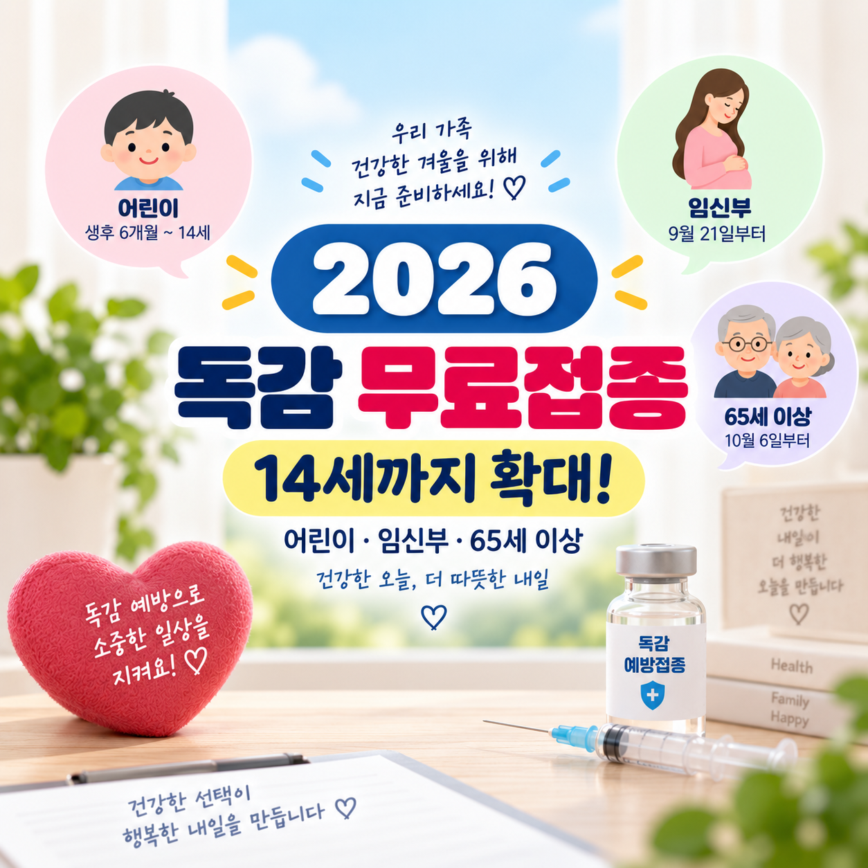 2026 독감 무료접종 대상은? 14세까지 확대&middot;접종기간&middot;병원 찾기