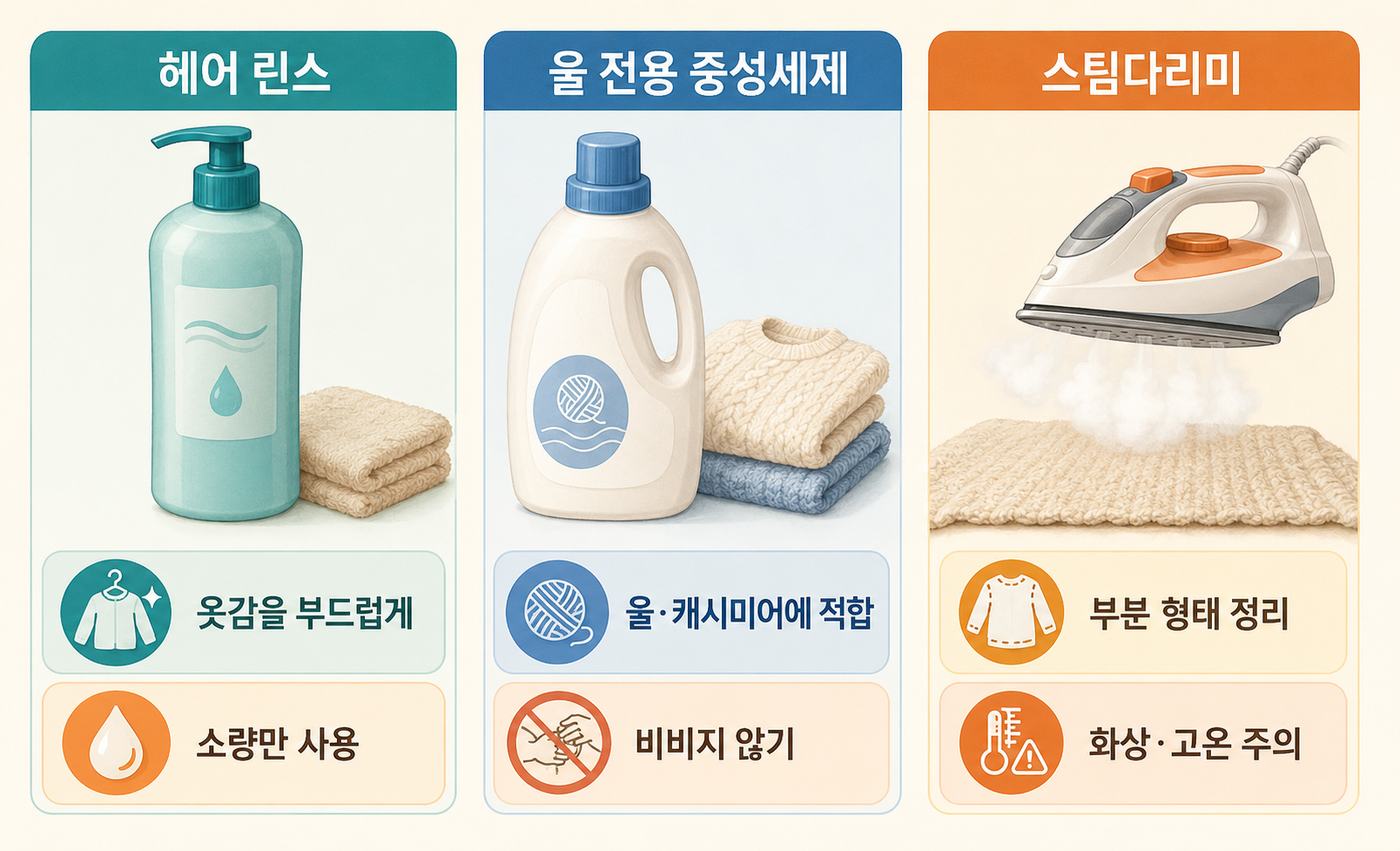 줄어든 옷 복구용 린스 중성세제 스팀다리미 사용법 비교