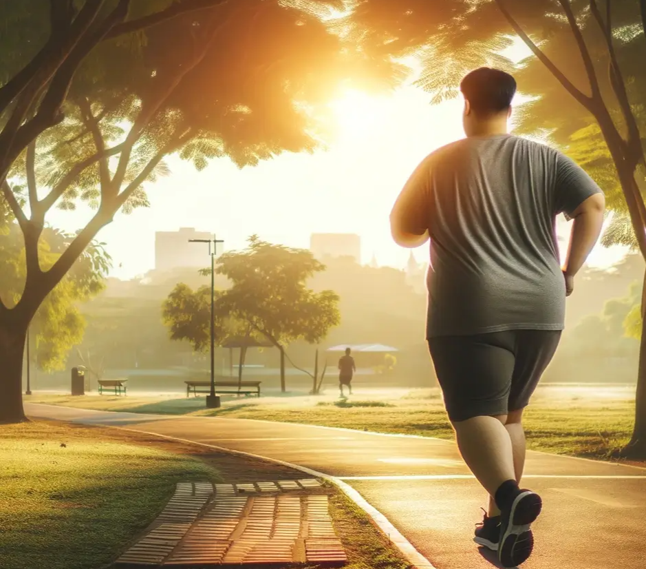 비만의 남성이 달리기하고 있는 이미지