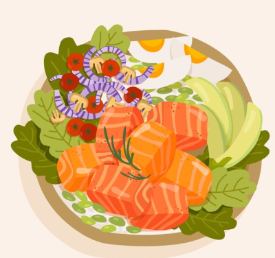 연어 아보카도 샐러드 일러스트