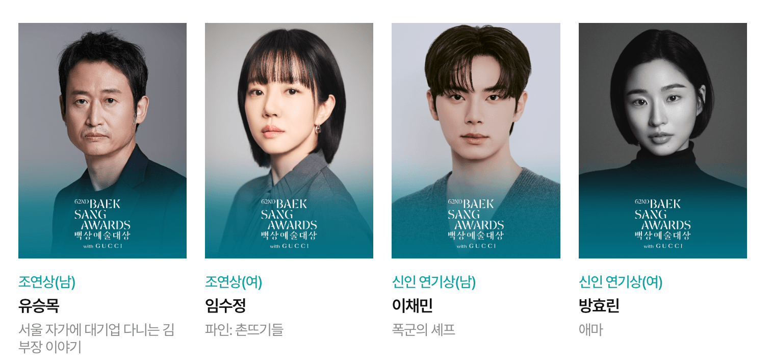 백상예술대상 수상자 명단 속 남녀 조연상 남녀 신인 연기상 명단