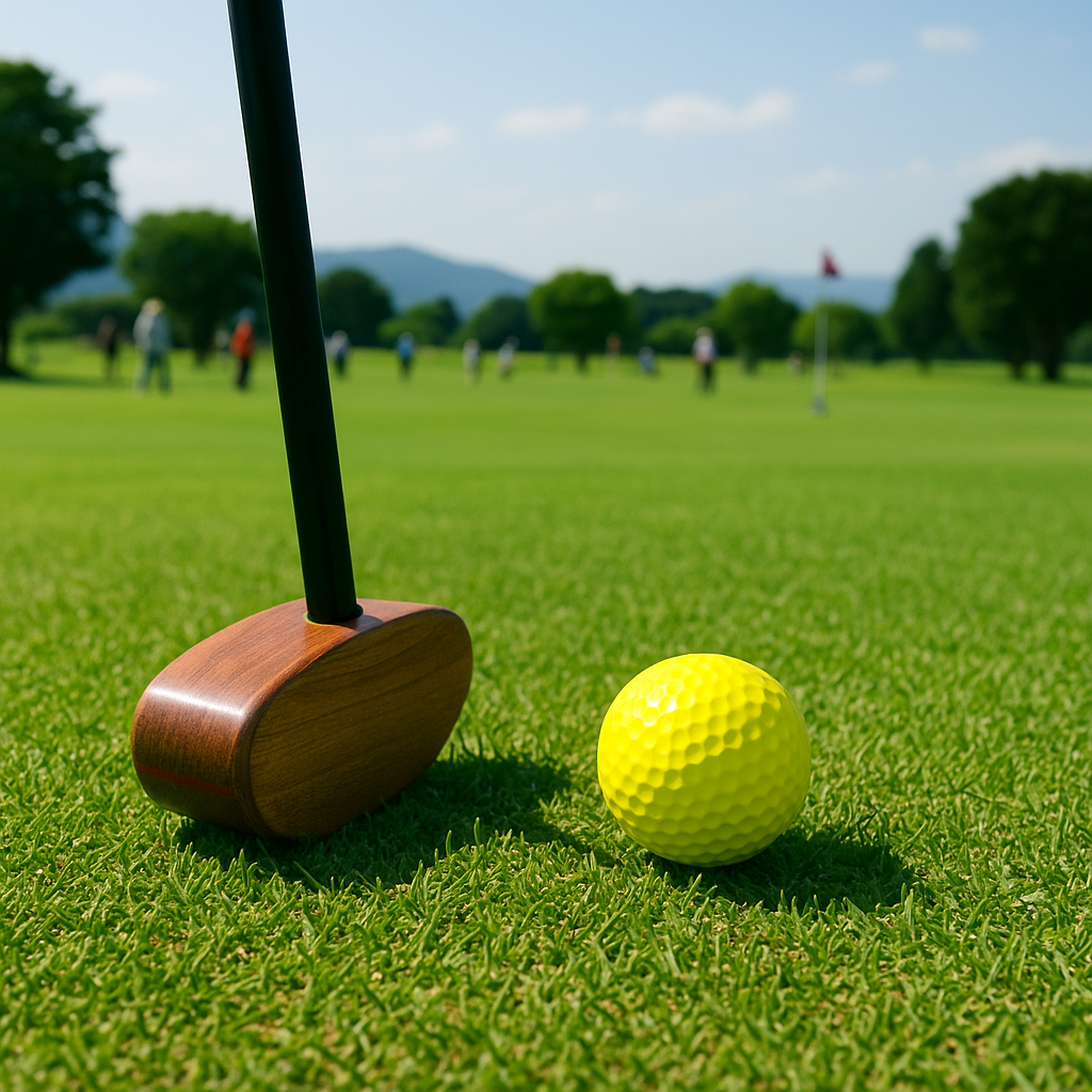 &ldquo;경북 고령 대가야파크골프장에서 열린 전국 파크골프 대회 전경, 참가자들이 티샷을 하는 모습&rdquo;