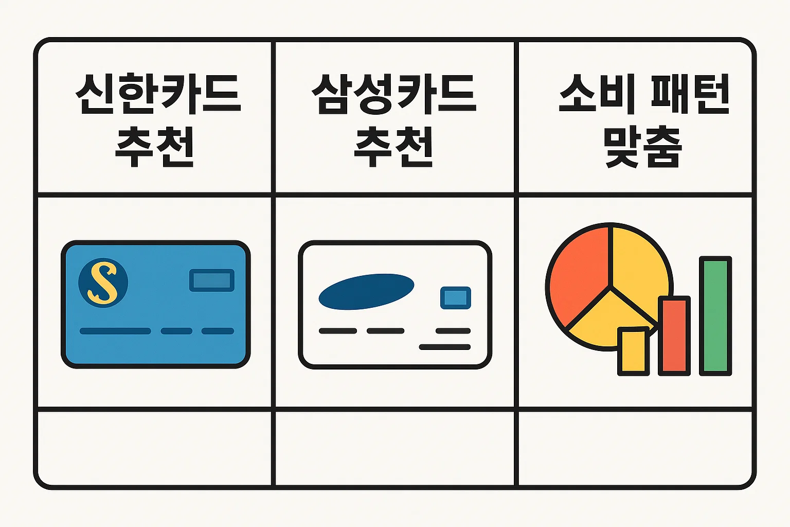 신용카드 혜택좋은은행 추천 리스트를 정리한 인포그래픽으로, 신한카드, 삼성카드 등 주요 은행 추천 카드와 소비 패턴 맞춤 혜택을 비교할 수 있는 정보를 제공합니다.