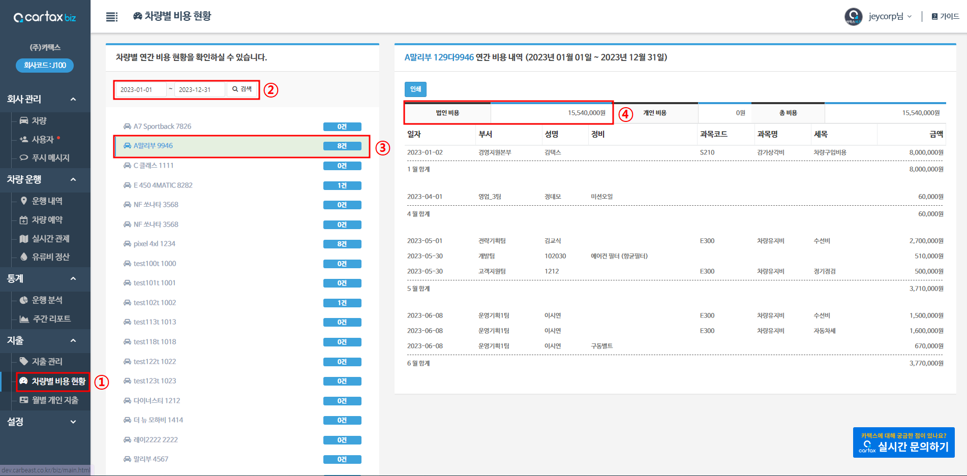 차량별비용관리