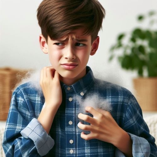 섬유 알러지로 몸을 긁고 있다.