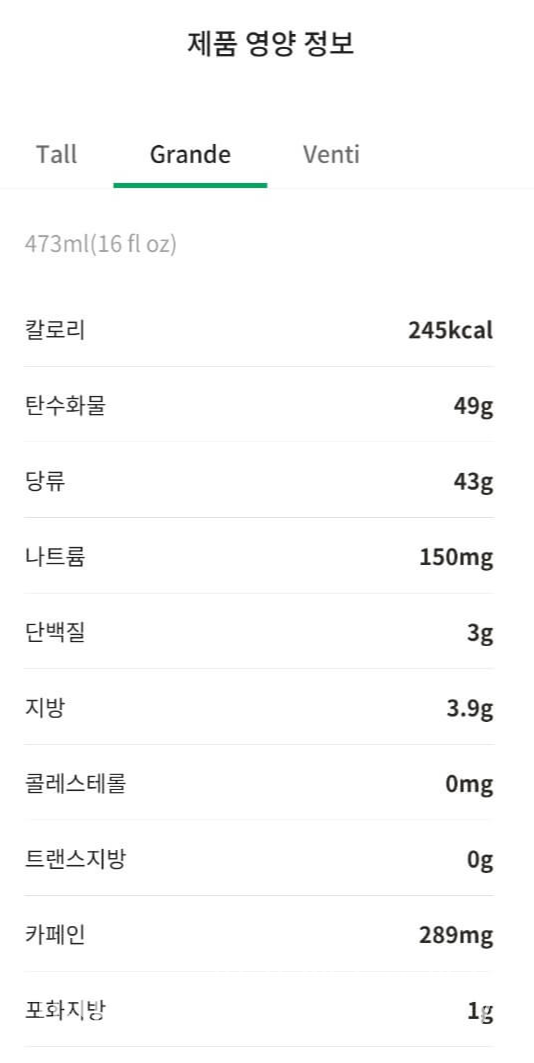 그란데 칼로리