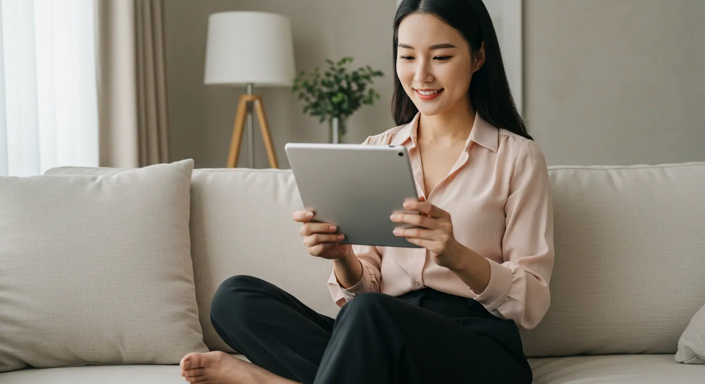 신용점수_태블릿 확인_여성의 모습