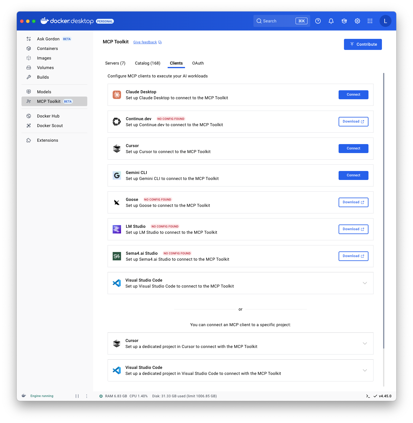 Docker Desktop MCP Toolkit Clients Tab