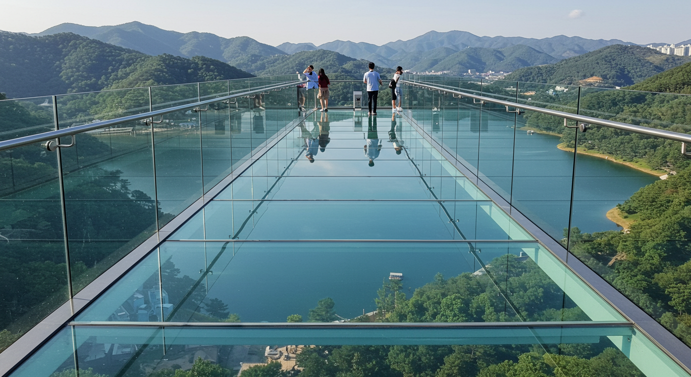 춘천 소양강 스카이워크에서 의암호를 바라보는 한국인