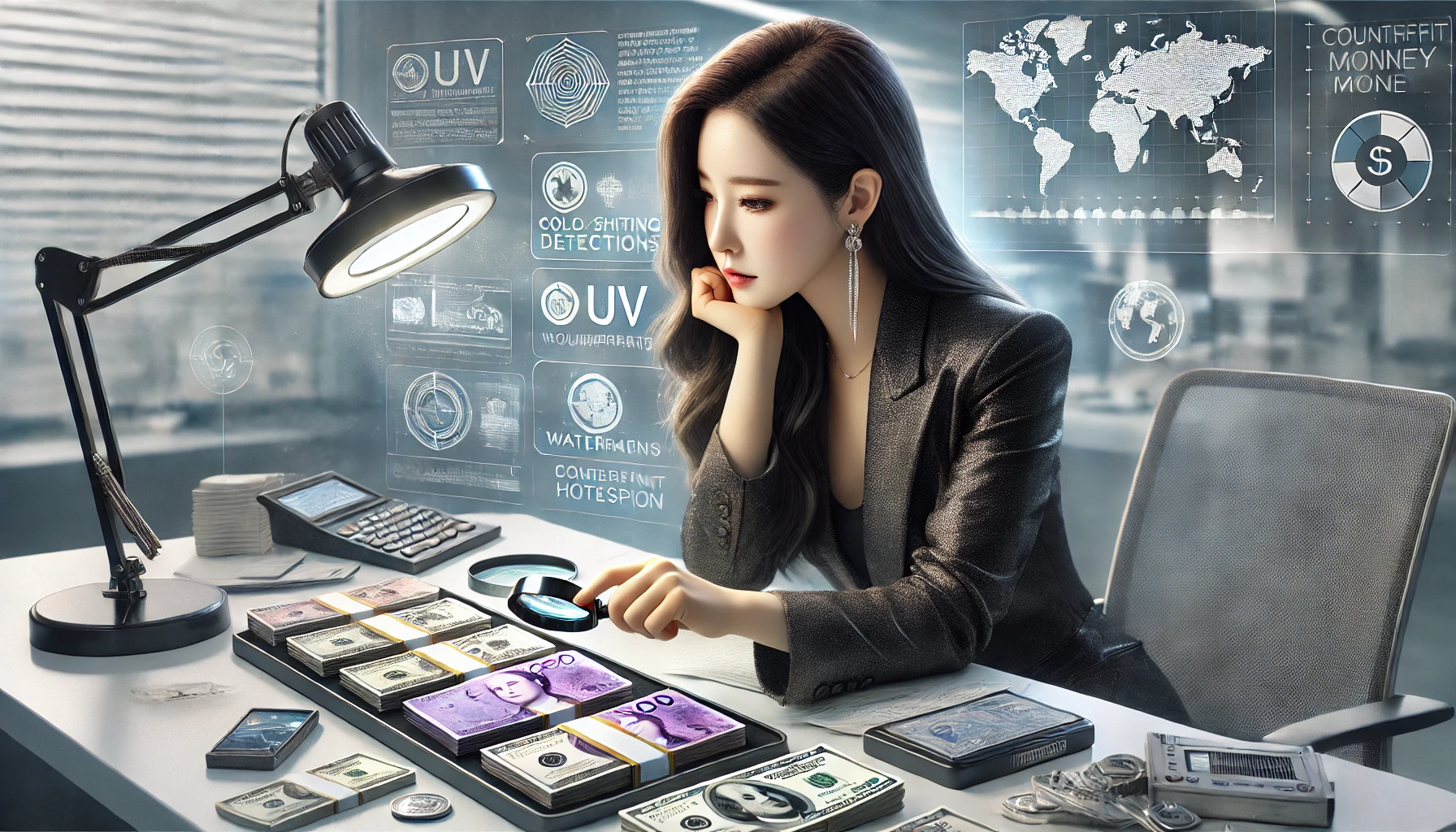 위조지폐 여부 확인하는 이미지
