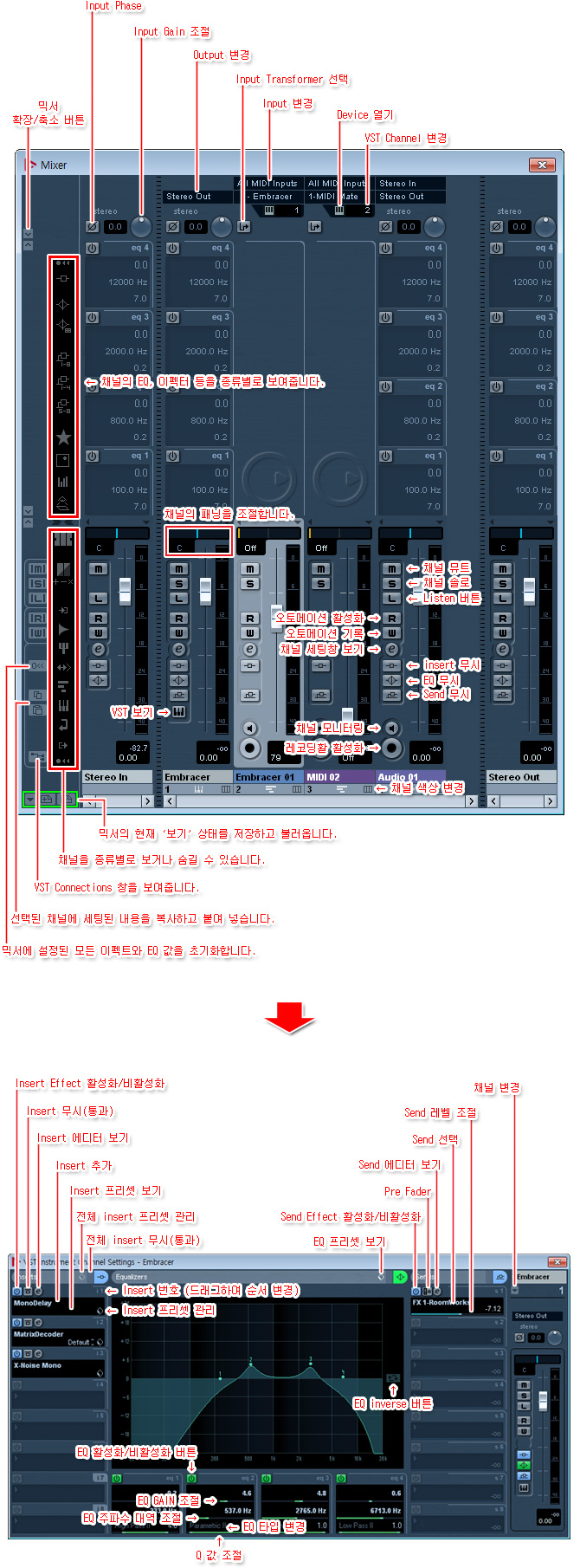큐베이스/누엔도 믹서 mixer 설명