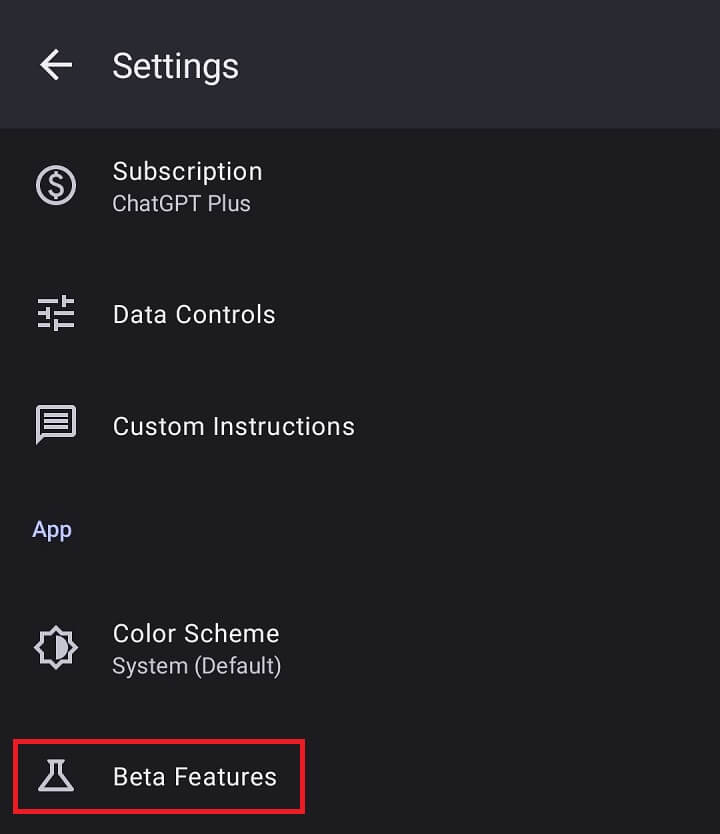 Beta-Features 클릭