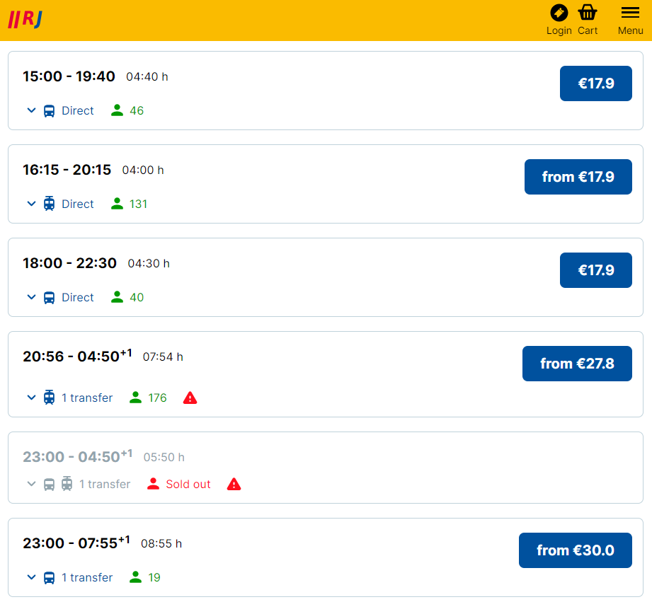 레지오젯 버스, 기차