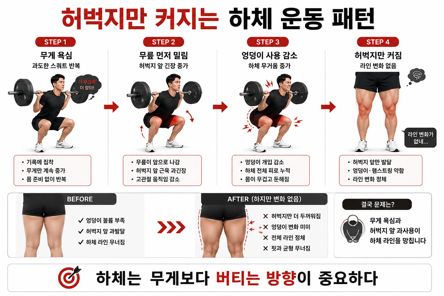 허벅지만 커지는 하체 운동 패턴