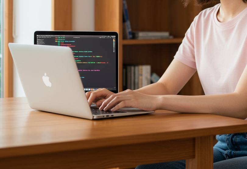 이미지 생성 애플 노트북 맥북 터미널 한국인 여성