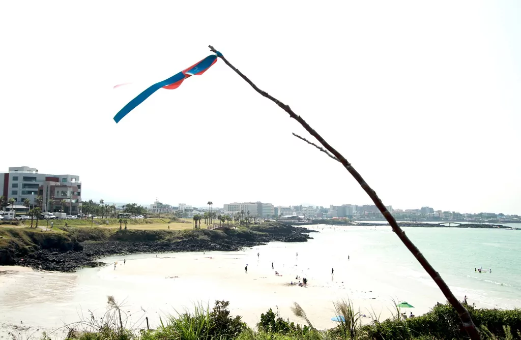 제주 올레길 19코스 중반 서우봉에서 바라본 함덕해변 사진.