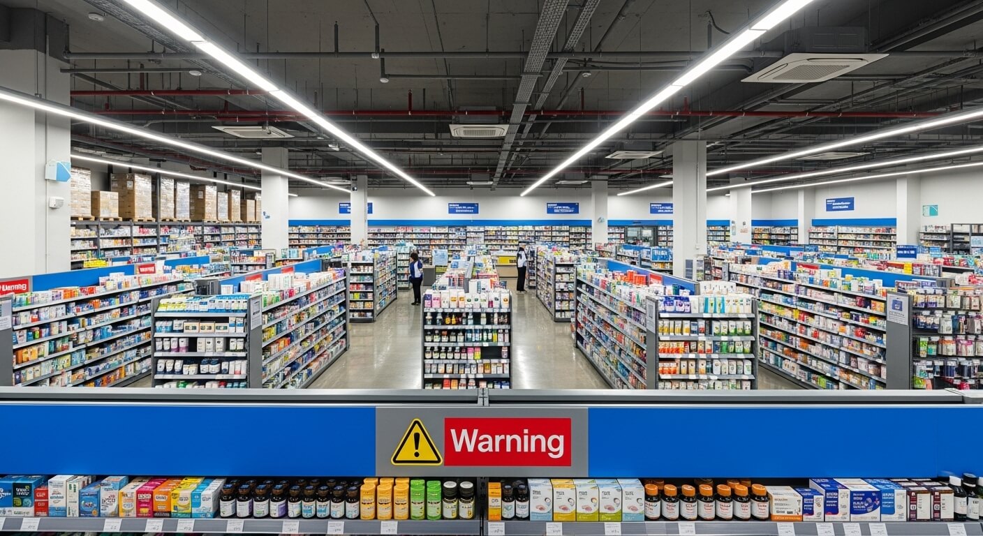 대형매장에 창고형 약들이 진렬되어있다