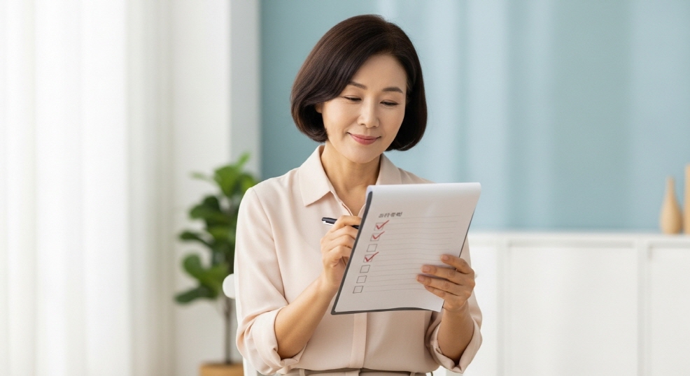 체크리스트를 들고 검토하는 중년 여성