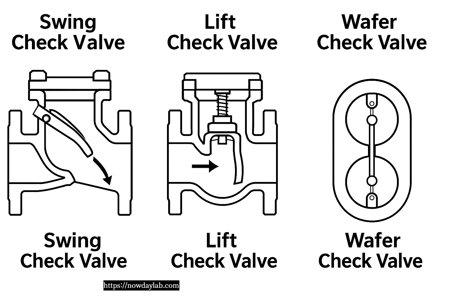 체크밸브 종류별 단면도 (스윙,리프트,웨이퍼 순)