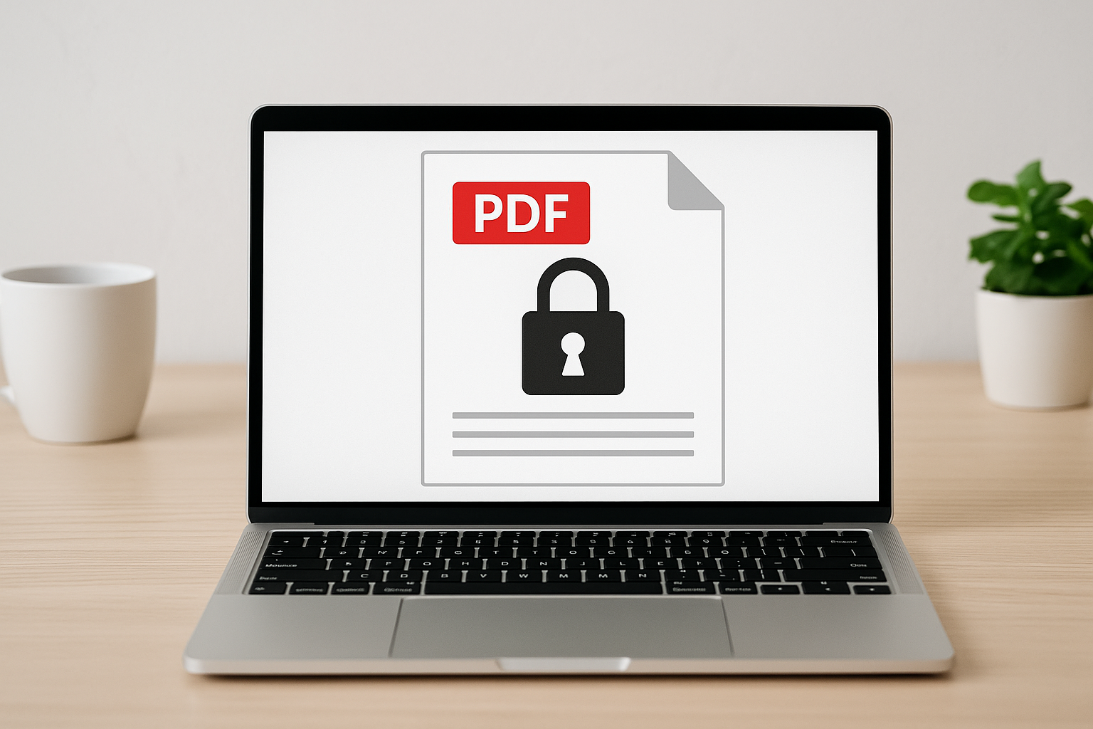 노트북 화면의 잠금 아이콘이 있는 PDF 보안문서 이미지