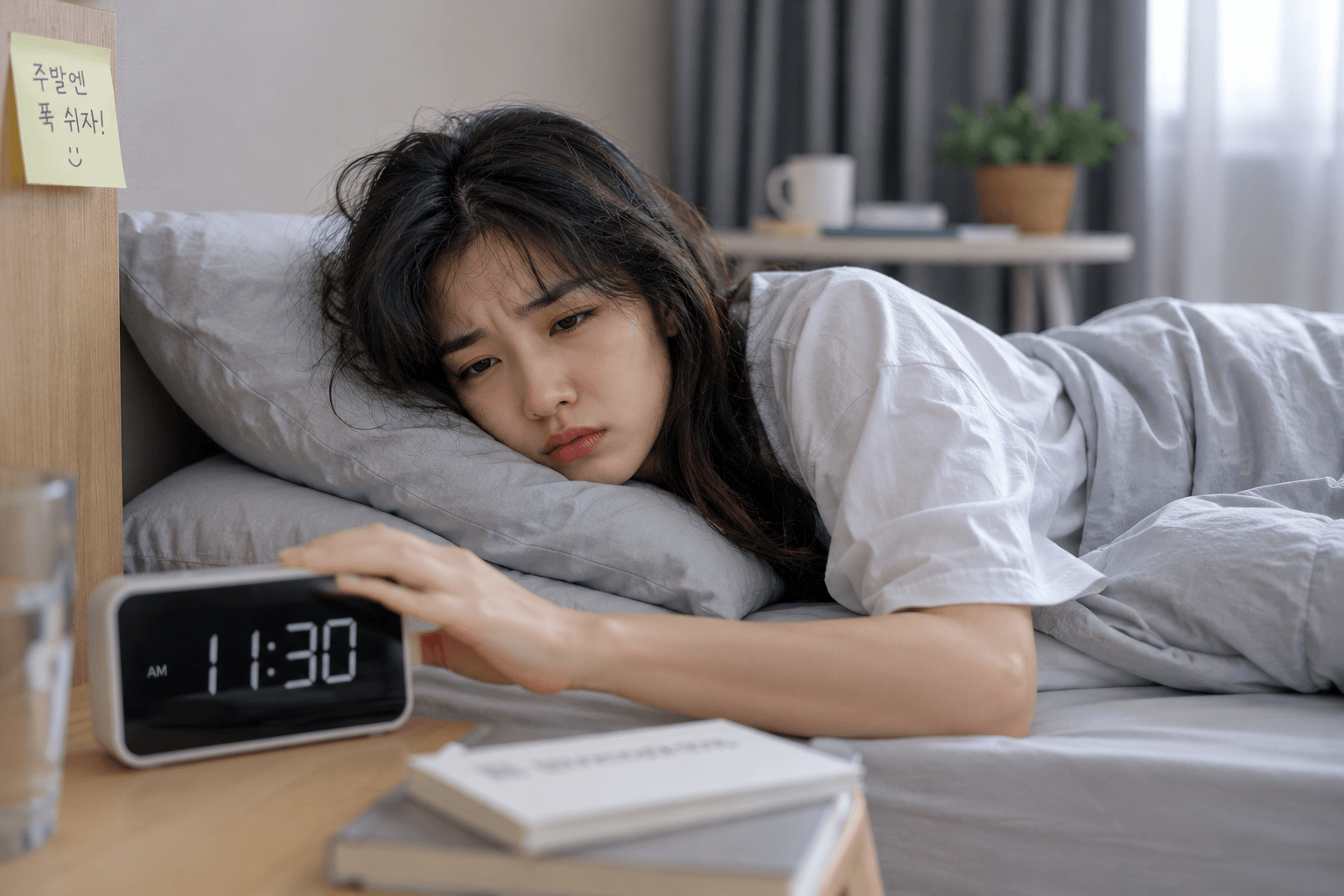 주말에 몰아서 자도 피곤한 모습