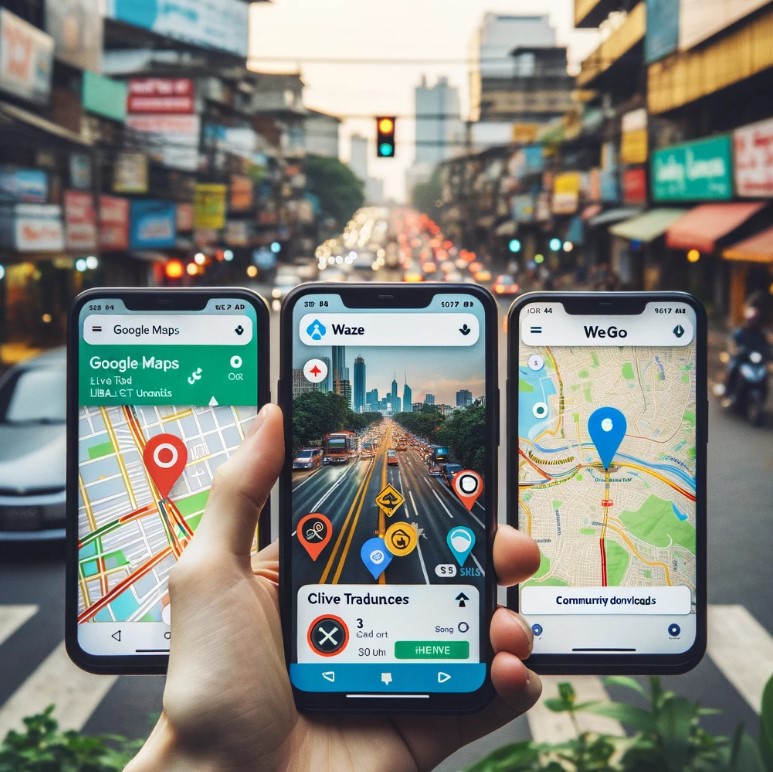 지도 애플리케이션을 표시하는 스마트폰