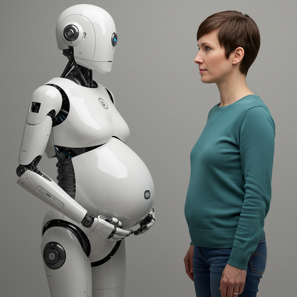 AI와 로봇의 대리임신한 이미지