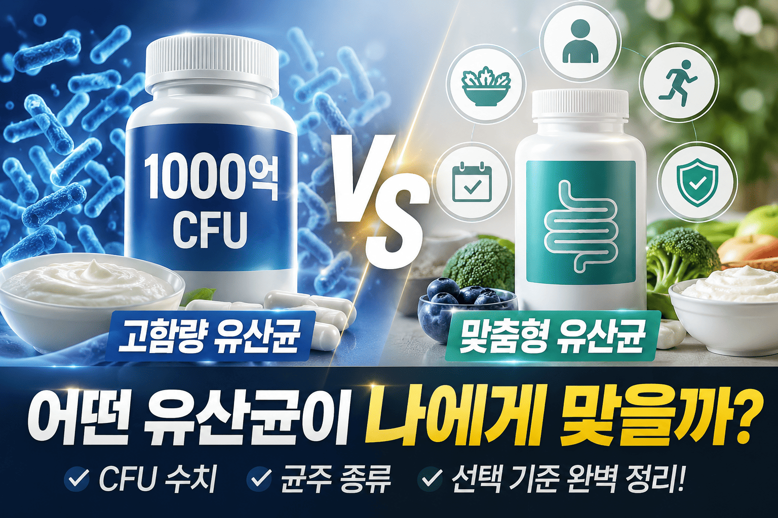 고함량 유산균 vs 맞춤형 유산균 (CFU, 균주, 선택)