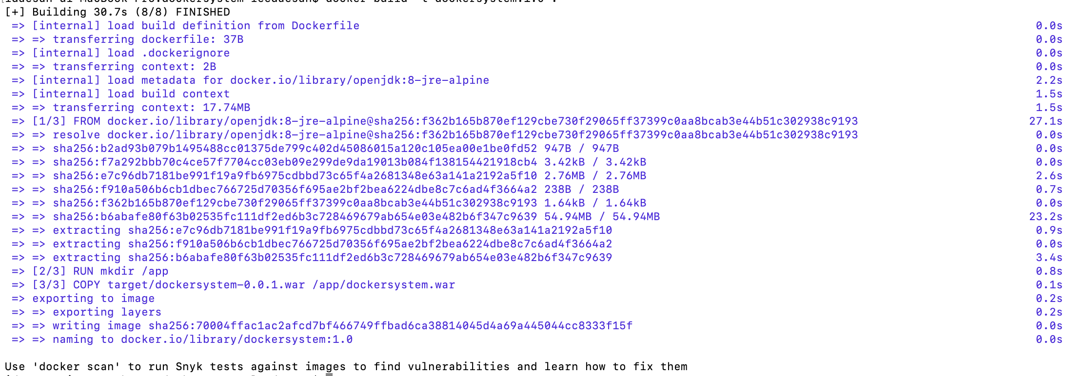 docker build -t 이미지명:태그 . 실행 결과 화면