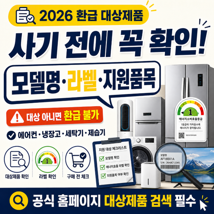 고효율 가전 환급 대상제품 에어컨 냉장고 세탁기 제습기 확인 안내