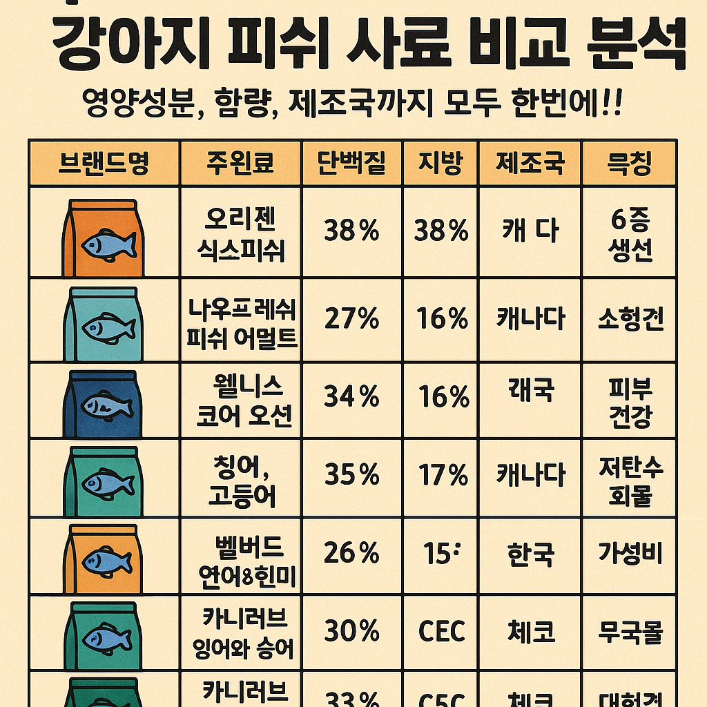 🐟 강아지 피쉬 사료 비교 분석: 영양성분, 함량, 제조국까지 모두 한번에!!