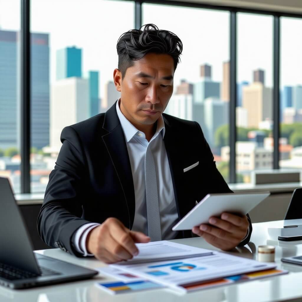 부동산 관리하는 사람의 모습.