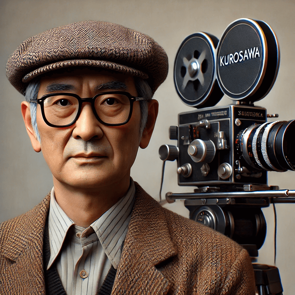 촬영 카메라 옆에 일본 노년의 남성이 안경을쓰고 앞을 쳐다보고 있다 빵모자를 쓰고있으며 하얀색 머리털이 보인다 수염과 턱수염을 깔끔하게 면도한 상태고 갈색 빈티지 정장을 입고있다.