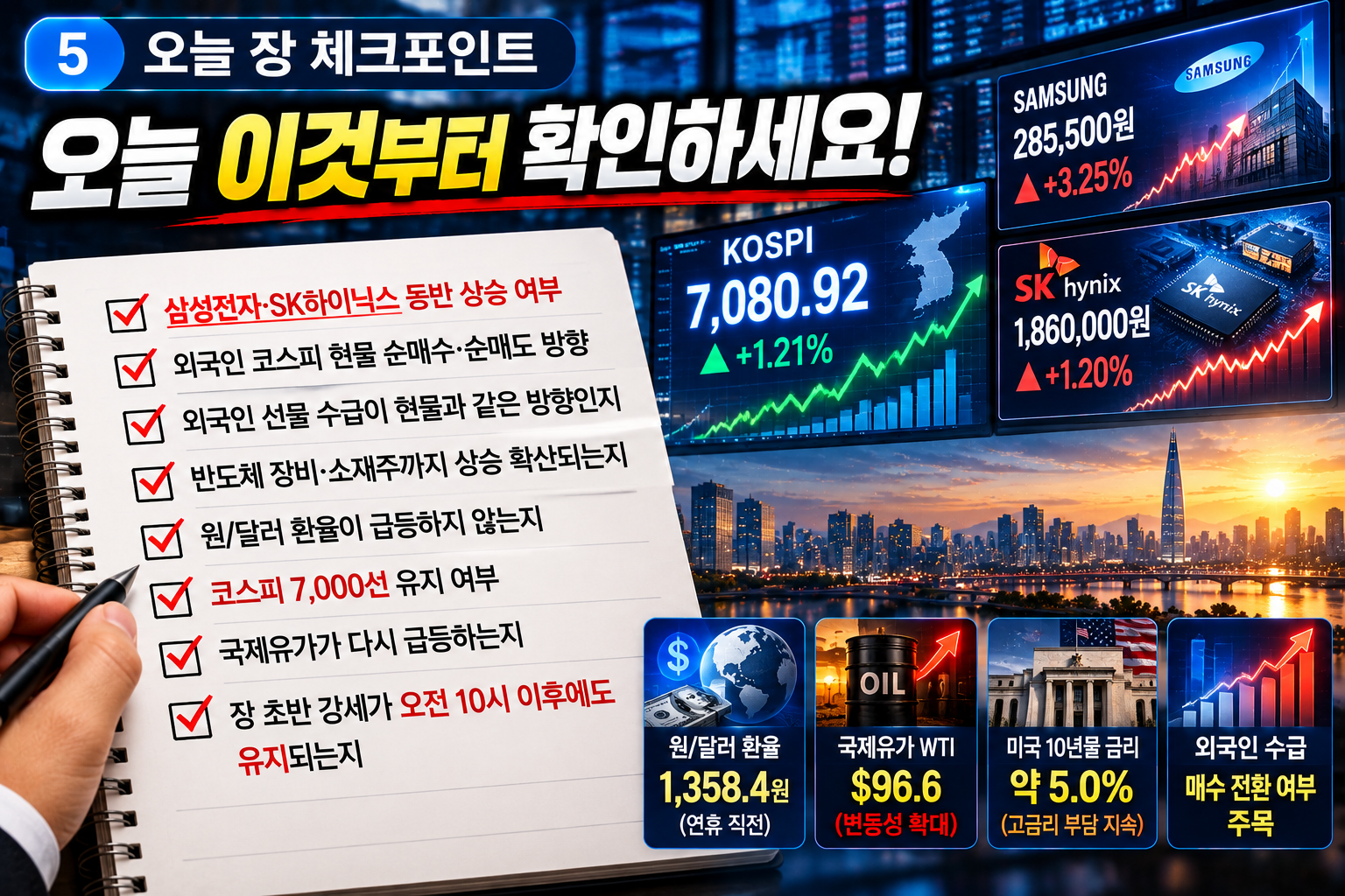 추석 이후 첫 거래일에 확인할 삼성전자 SK하이닉스 외국인 수급 환율 국제유가 코스피 체크포인트
