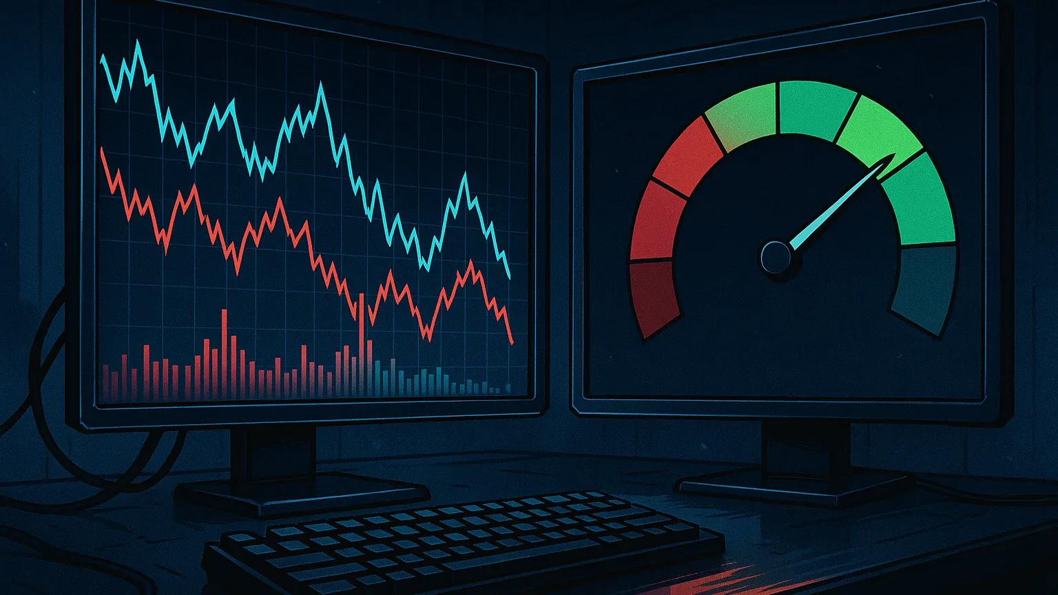 VIX지수 차트와 공포탐욕지수를 보여주는 투자 대시보드 화면