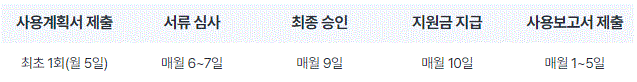 2024 신청해(신한이 청년을 응원해)의 내용 중에서 사용계획서 및 사용보고서 제출규정에 관한 일정을 담고 있는 표입니다.