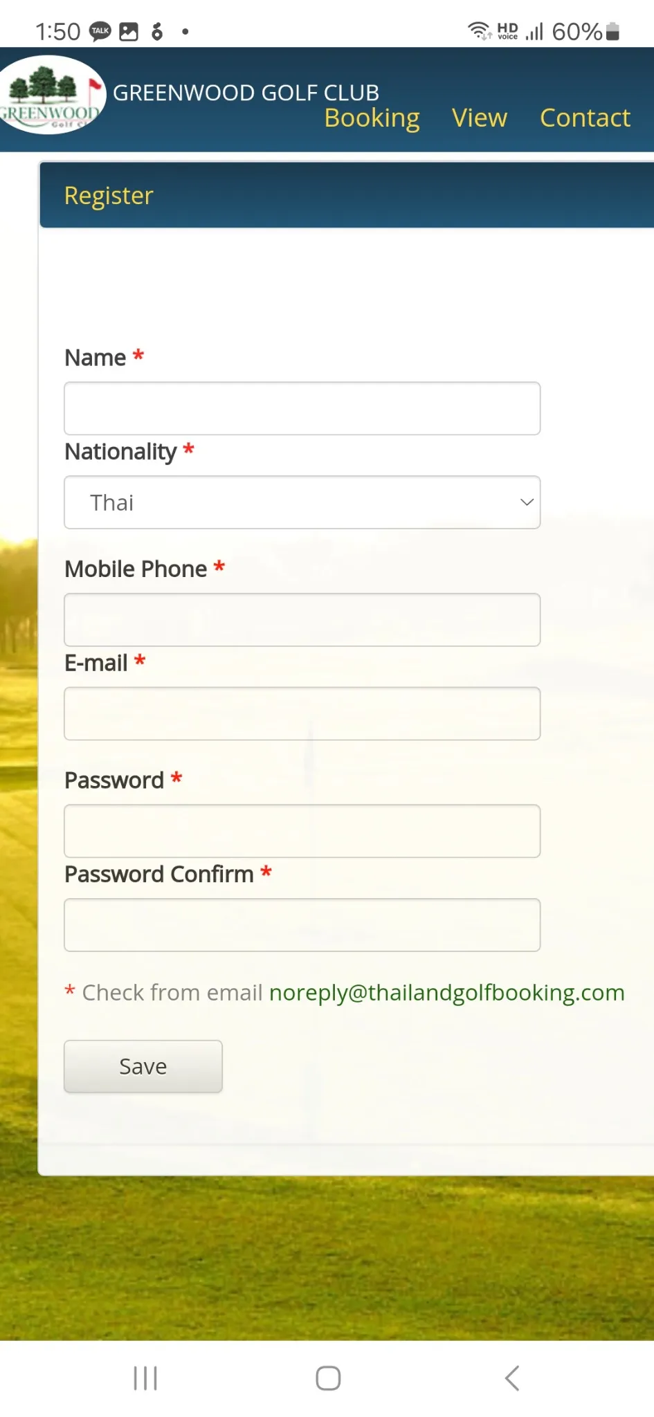 그린우드 골프클럽(Greenwood Golf Club)**의 공식 홈페이지 예약 화면