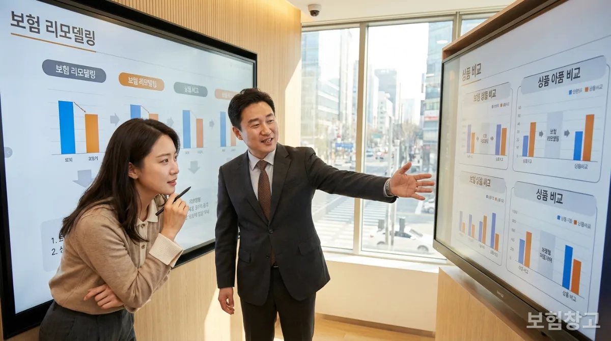 보험 리모델링에 대해 전문가와 상담하는 한국인