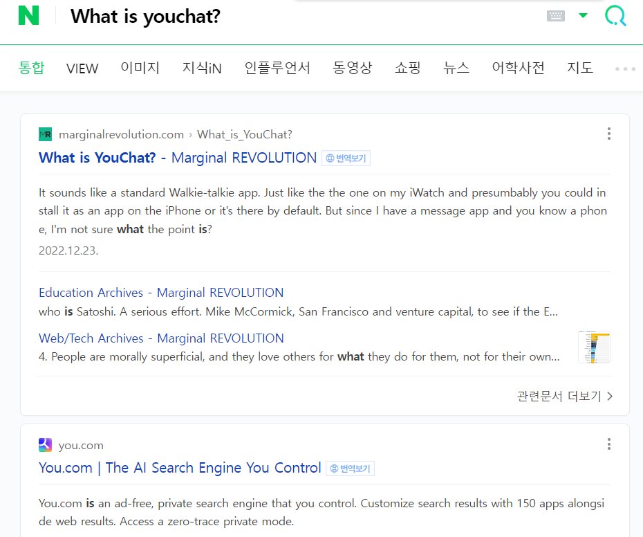 유챗(youChat)과 유닷컴(you.com), chatgpt