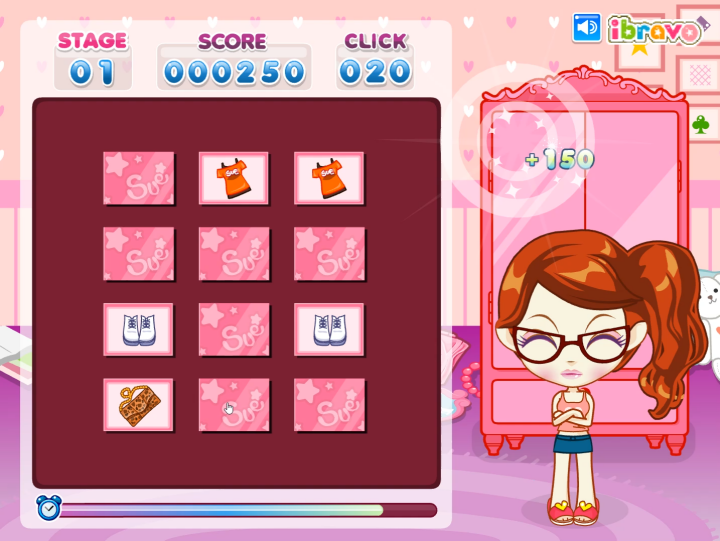 슈의-패션-스타일-기억력-테스트-플래시게임-플레이-카드를-뒤집고-두장의-똑같은-패션-아이템을-찾아-옷장에-넣는-화면