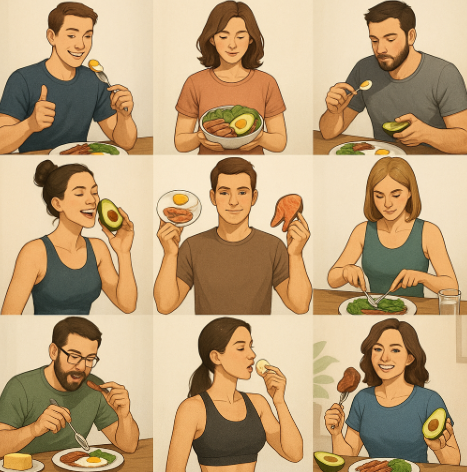 저탄고지, 단백질 식단, 비건 다이어트 하는 사람들