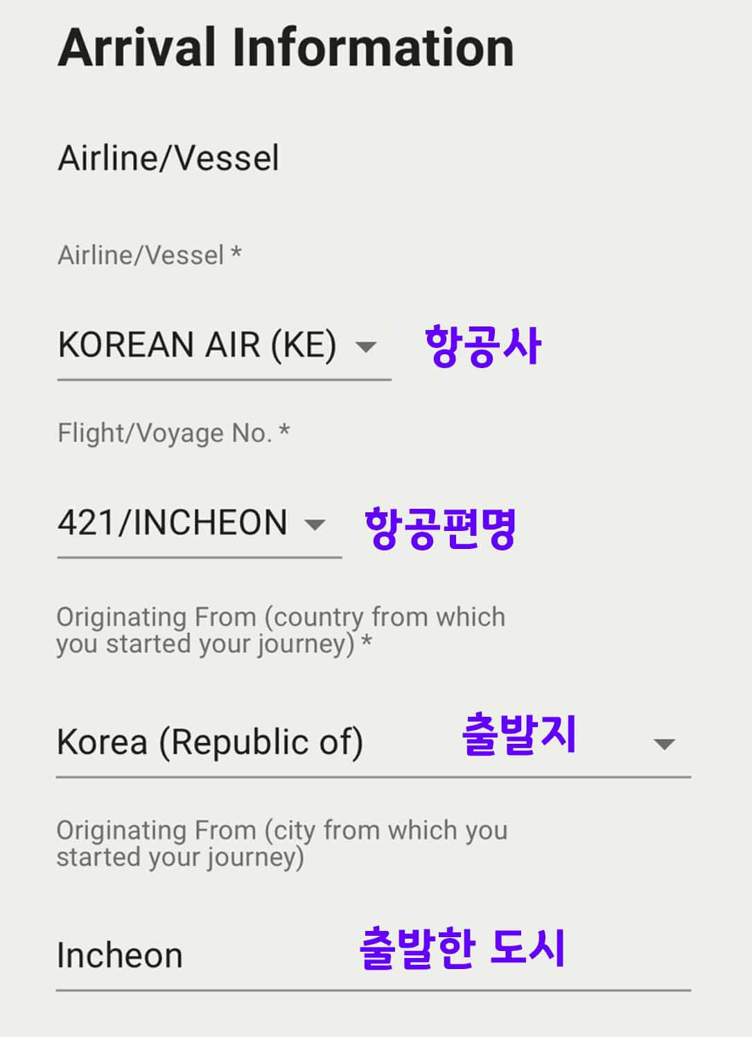 괌 세관신고서