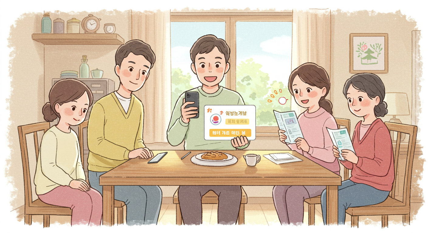 본인부담상한제 환급 안내를 확인하는 한국 가족