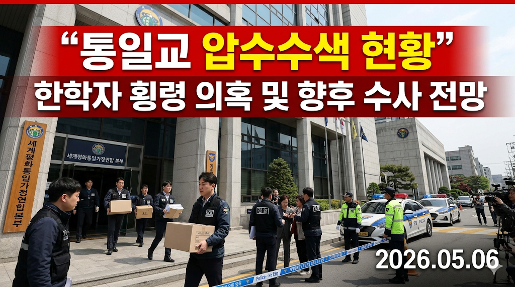 통일교 압수수색 현황: 한학자 횡령 의혹 및 향후 수사 전망 (2026.05.06)